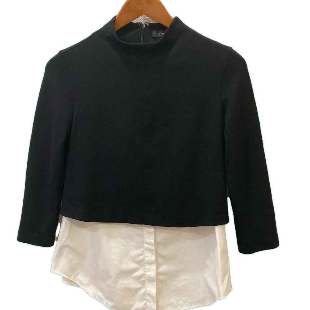 Theory Gracila FX Ponte layered blouse. Black/white. Size M. - Picture 5 of 9